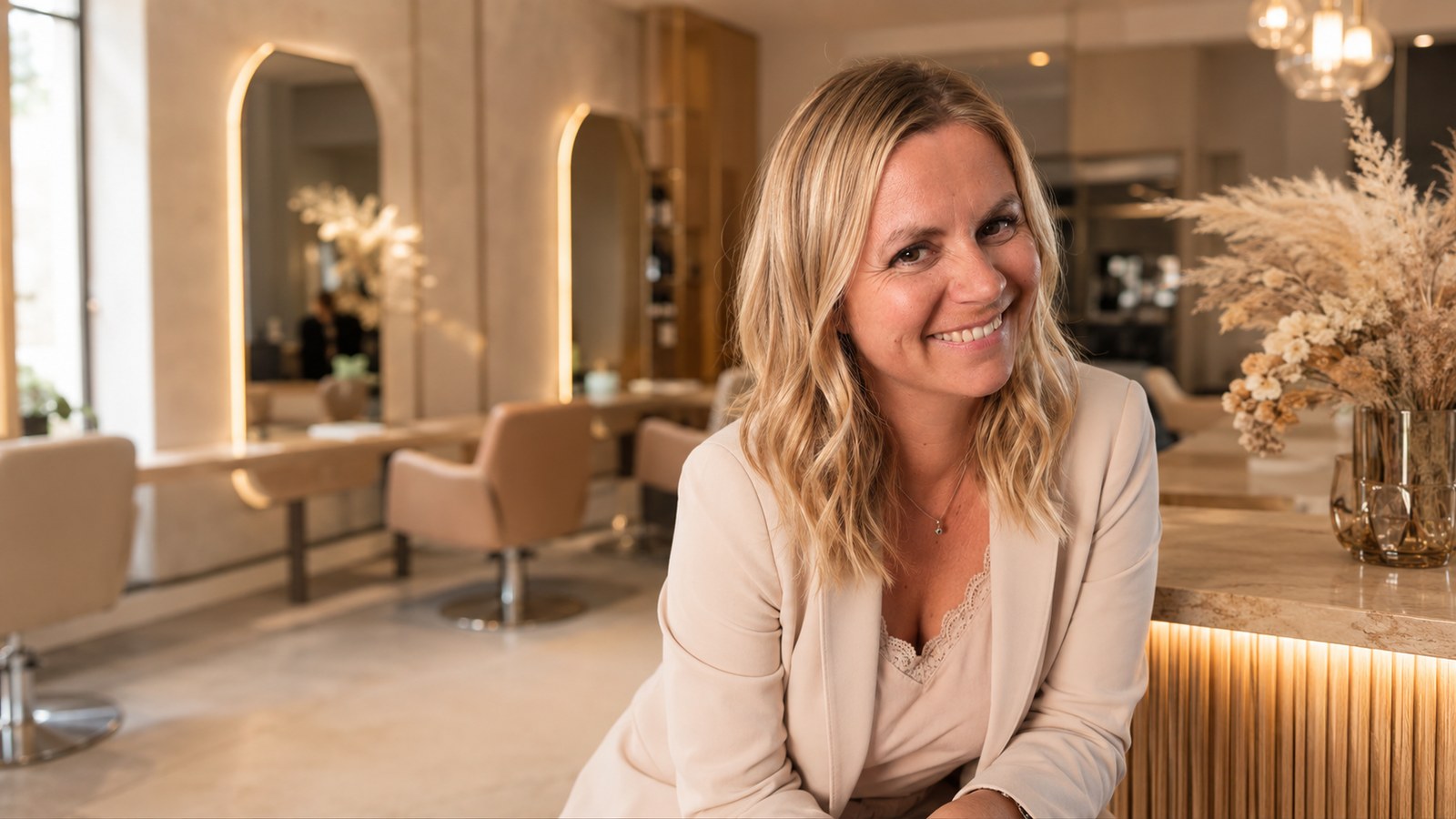 Eigenares van In’t haar in een warm en luxueus kapsalon